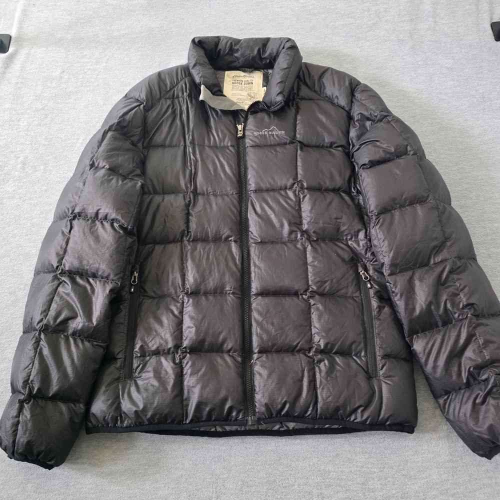 Eddie Bauer 700 Fill Power Goose Down Packable Puffer Jacket Mens LT Gray